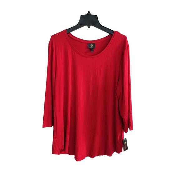 JM Collection New Red Amore Long Sleeve Tees Round Neck Pullover Size XL NWT - Picture 1 of 6